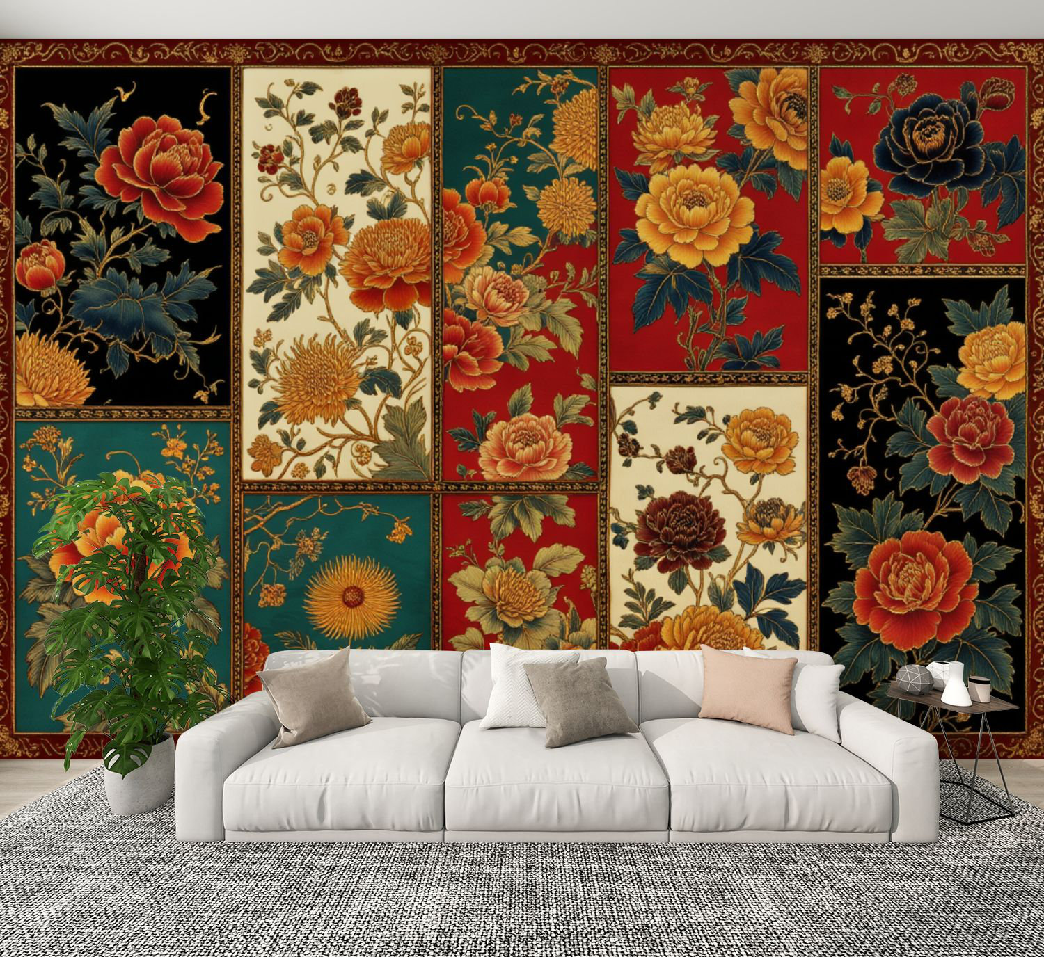 Red Barrel Studio® Peel and Stick Wallpaper Vintage Floral Collage Red ...