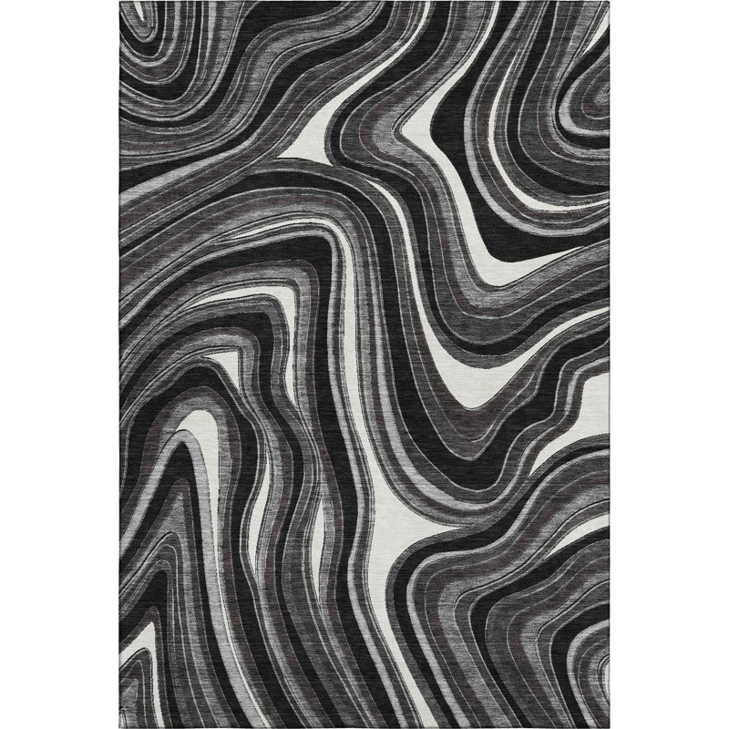 Premium Machine Washable Prisco Black Rug, Rectangle 8' x 10'