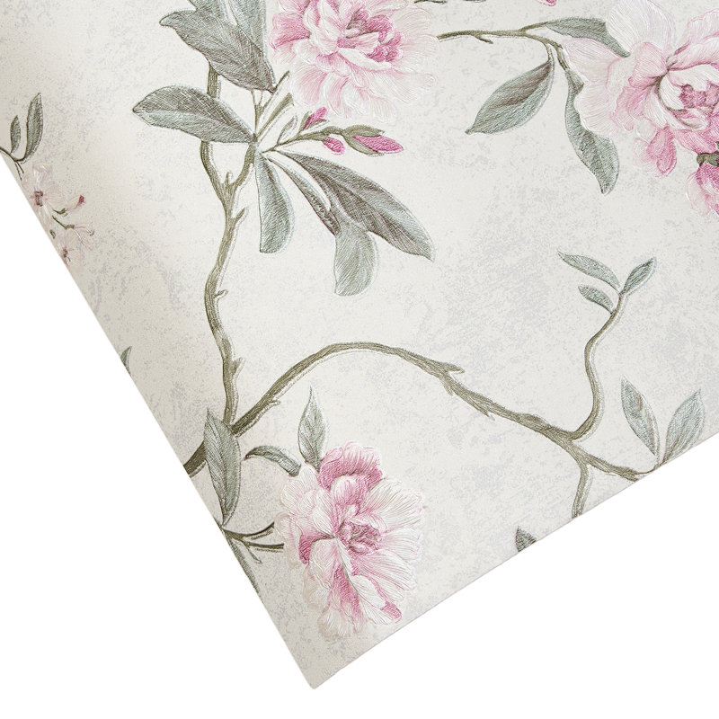 Non-Pasted Non-Woven 3D Embossed Wallpaper Roll, Beige/Pink