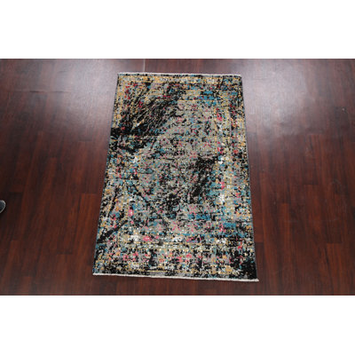 Tapis oriental contemporain abstrait à motif végétal noué à la main 4 x 6