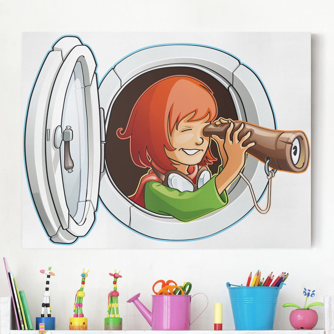 Leinwandbild Flying Farm Porthole Girl