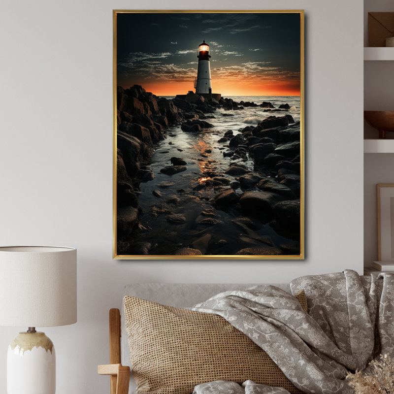 «Beelu Florida Lighthouse At Sunset», reproduction sur toile, H 32 po x l 24 po x P 1 po, Cadre flottant doré