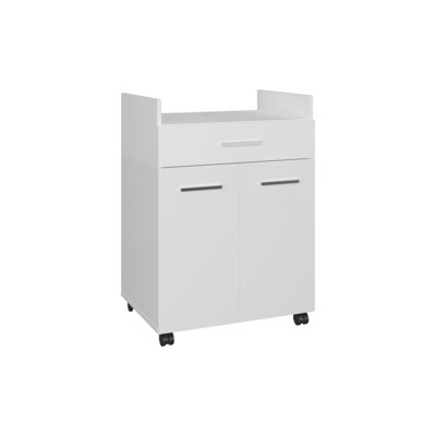 Kitchen Cart With Casters, Open Shelves, Drawer And Cabinet Storage, Mobile Kitchen Island, White
