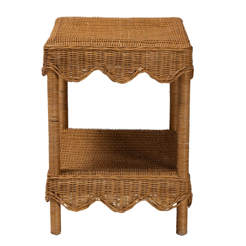 Bystrik Bohemian Light Honey Scalloped Rattan Side Table
