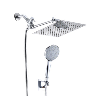 Shower Head Assortment: 10 Inch Rainfall & Handheld With 11 Arm, 6 Spray Settings, Clogging, Stainless Steel, Wall Mounted Square Handheld: Extension Leak, Mounted, Square, Adjustable Water Flow