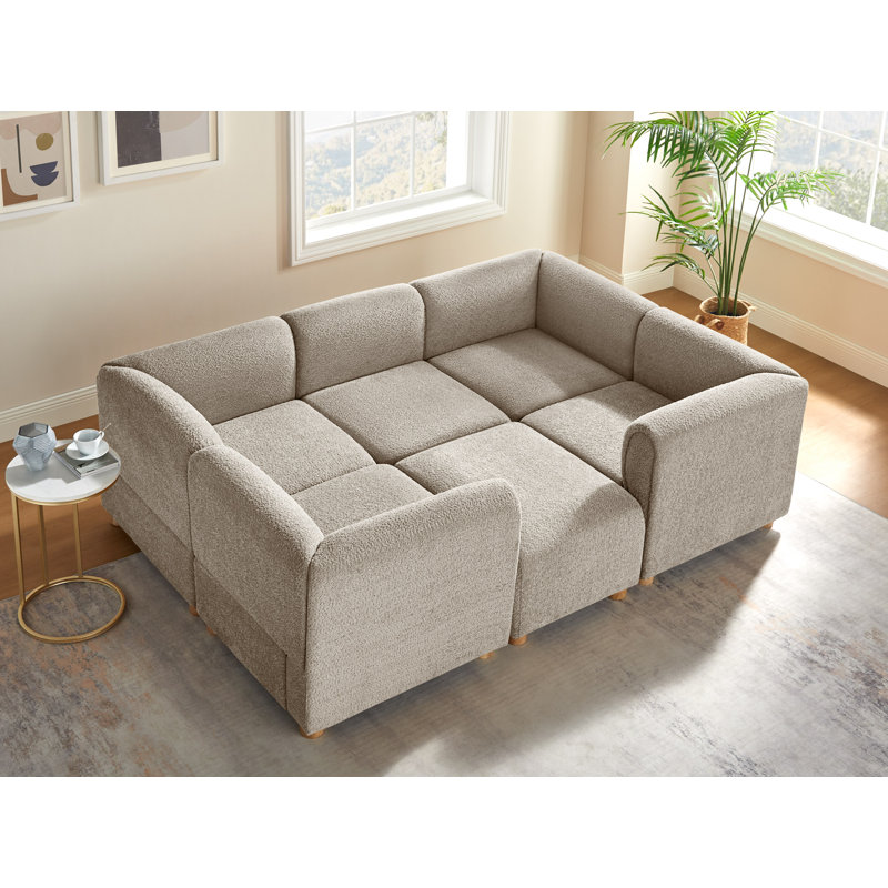Canapé modulaire rembourré 6 pièces 6 pièces, Polyester brun clair
