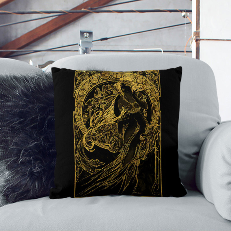 Golden Lady Square Throw Cushion, Black, 55cm H x 55cm W x 20cm D
