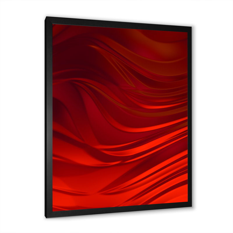 Abstrait, vague rouge, art liquide II - art mural moderne sur toile, H 12 po x l 8 po, Toile encadrée, Black