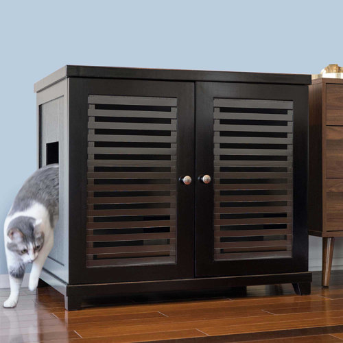 THE REFINED FELINE Cat Litter Box Enclosure Cabinet, Hidden Litter Tray Cat Furniture, Large XLarge, Modern Style, Smoke Gray Color