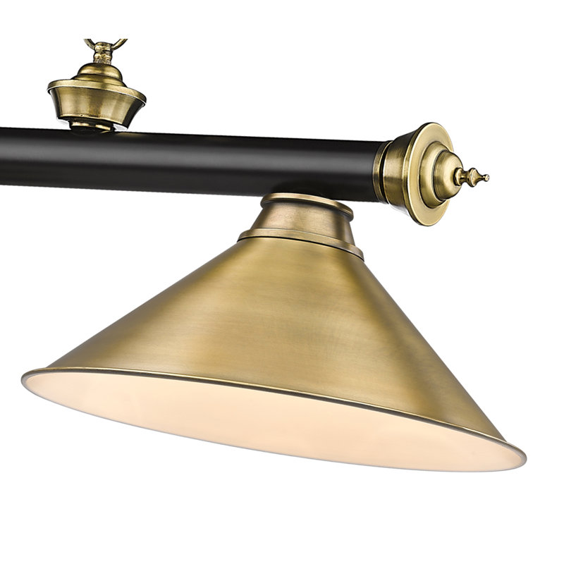Luminaire suspendu linéaire 3 lumières Annaleisa, Noir mat / laiton frotté, Laiton frotté