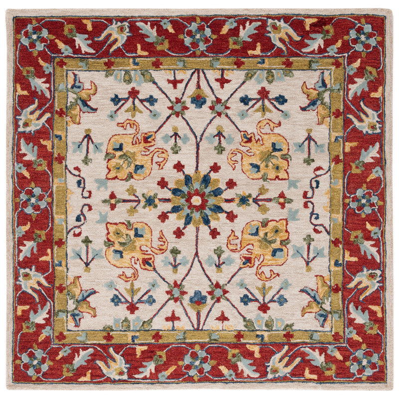 Tapis 386 Argonaut Micro-Loop en ivoire / rouge, Carré 5 pi
