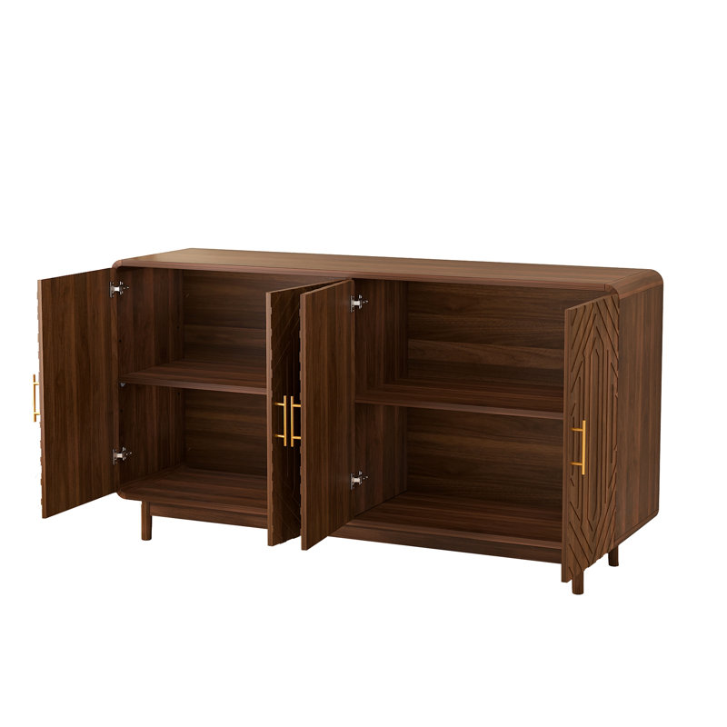 Buffet buffet avec rangement, buffet sculpté à 4 portes, armoire d'appoint multifonctionnelle avec panneau à couches réglables