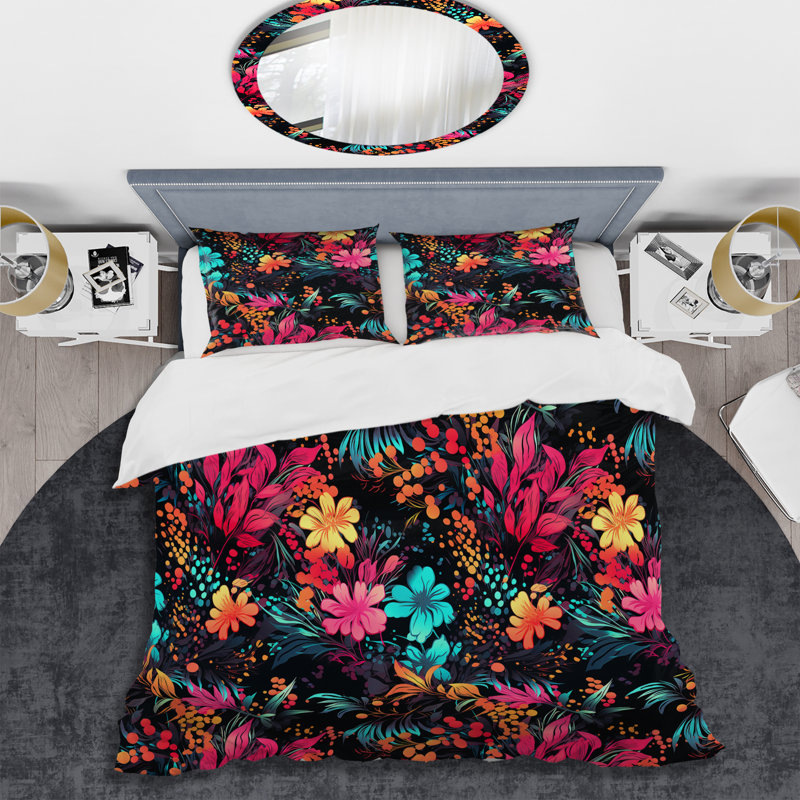 Ensemble de housse de couette Captivating Neon Florals, Housse de couette pour très grand lit et 2 très