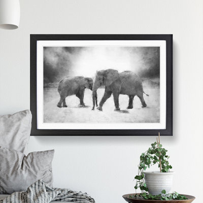 Elephants Crossing Paths - Picture Frame Graphic Art Print