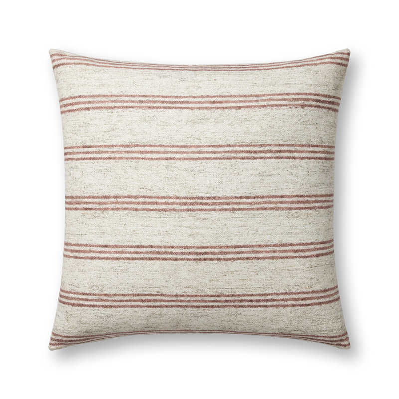 Natural and Wine Striped 22" Round Pillow Cover