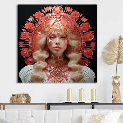 «Rosegold Woman Glam Circles Portrait II», art mural glam