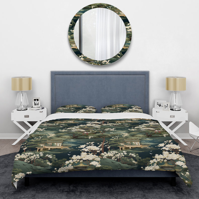 Tea House Elegance - Ensemble de housse de couette chinois, Housse de couette pour très grand lit et 2 très
