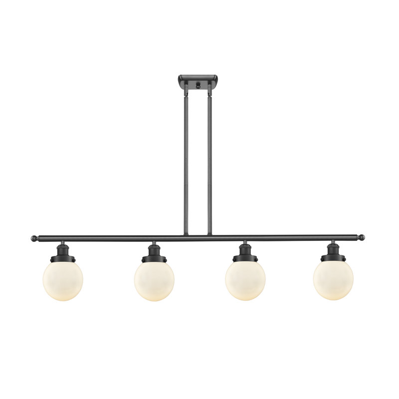 Luminaire suspendu linéaire à 4 lumières pour îlot de cuisine Chippewa, Blanc mat, DEL, Blanc / chrome poli