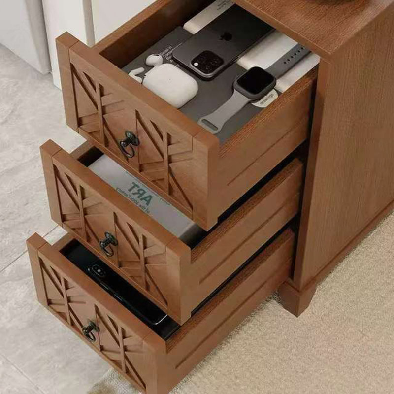 End Table with 3 Drawers, Corner Table with 2 Open Shelves, Tall Side Table for Bedroom and Corner, Natural
