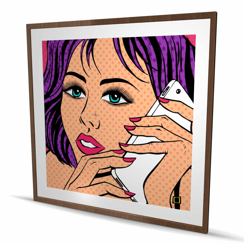 «Pop Art Style Lady on Téléphone - Retro Woman», reproduction encadrée