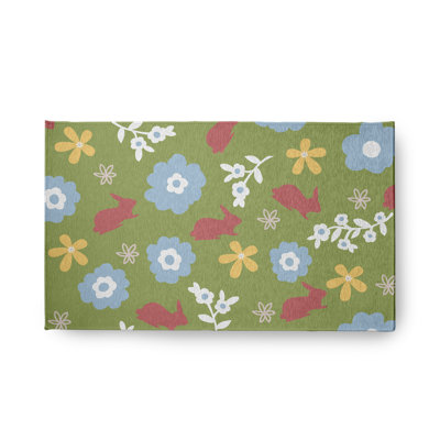 Tapis traditionnel en chenille Flowery Love with Bunnies-CRHF855GR17PK25