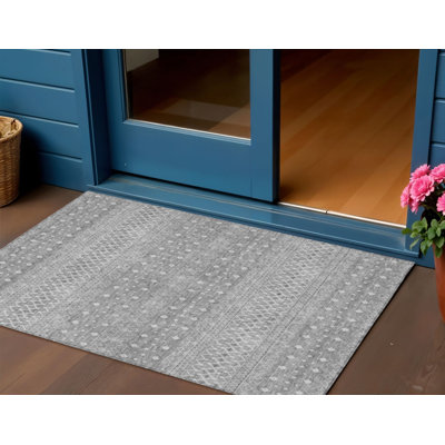 Tapis intérieur tribal lavable 3 pi x 5 pi gris argenté