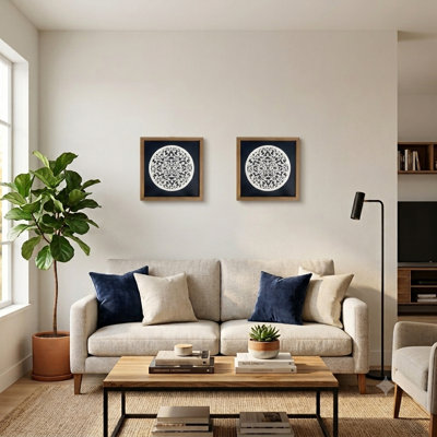 2 Pack 3D Black White Wall Decor Boho Wood Framed Wall Art