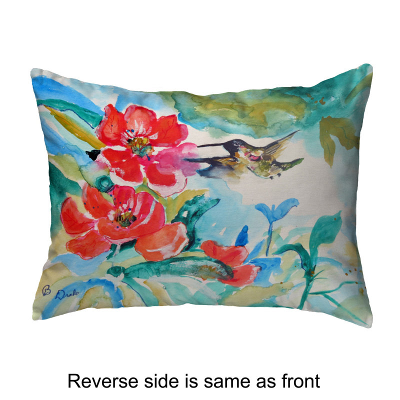  Coussin lombaire intérieur / extérieur Hummingbird and Red Flower
