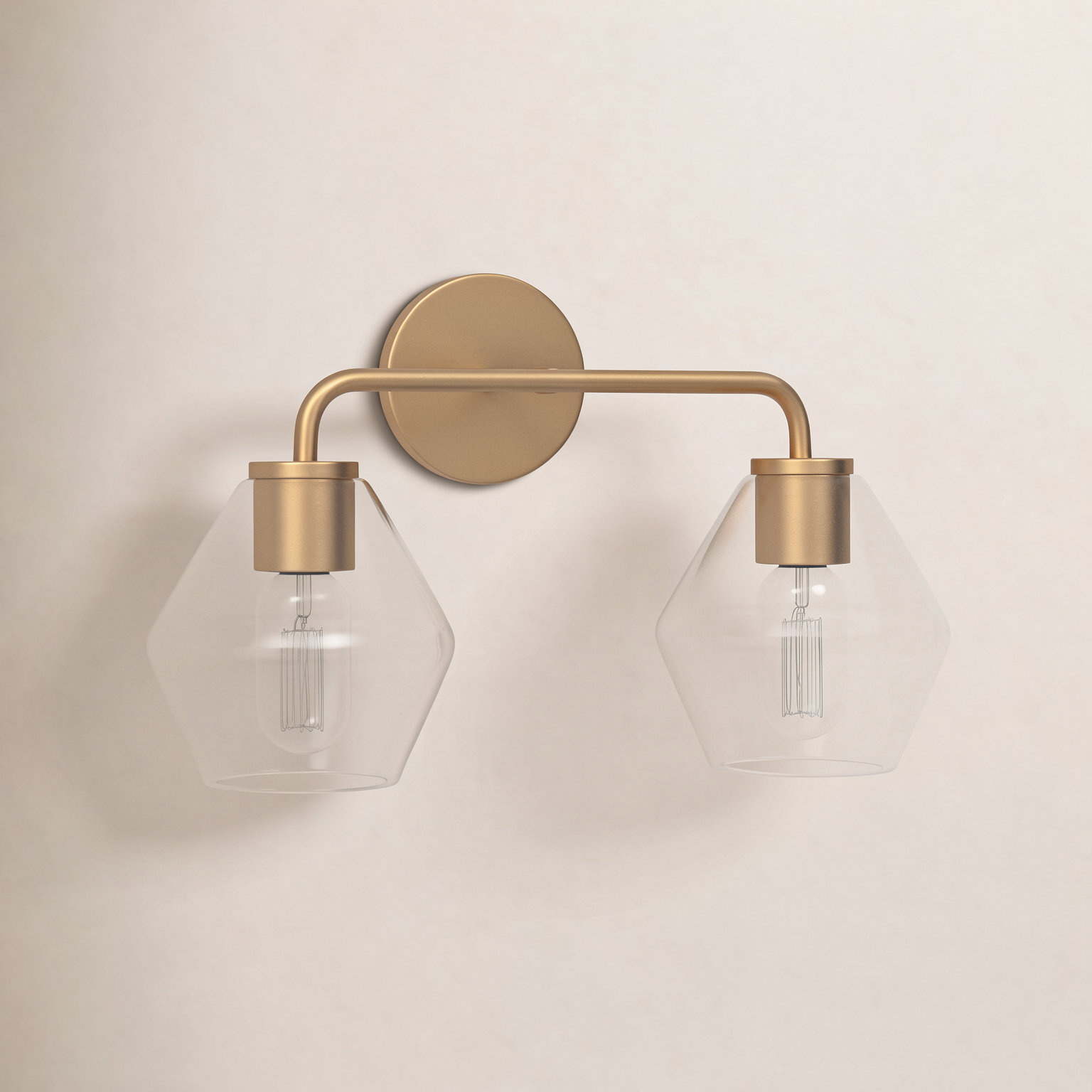 Rooks 2-Light Dimmable Vanity Light, Satin Brass, Clear