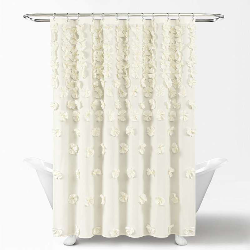 Ivory Fabric Shower Curtain with Handmade Bows, 72" x 72"