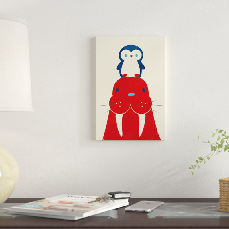 Impression sur toile tendue «Penguin and Walrus», H 12 po x l 8 po x P 0,75 po, Toile tendue, Pas de tapis