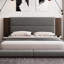 Lit plateforme tapissier de plancher avec tête de lit en bois allongée et tablette de chevet, aucun sommier nécessaire, grand, gris-124438667