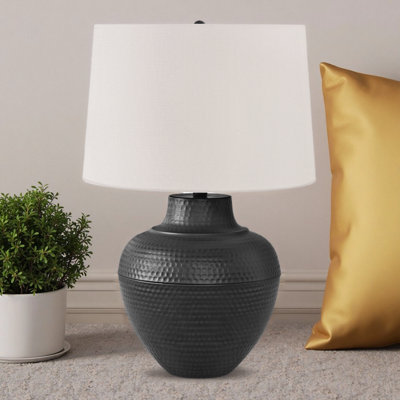 Lampe de table 26 po avec base en métal noir et abat-jour ivoire / crème - Style transitionnel