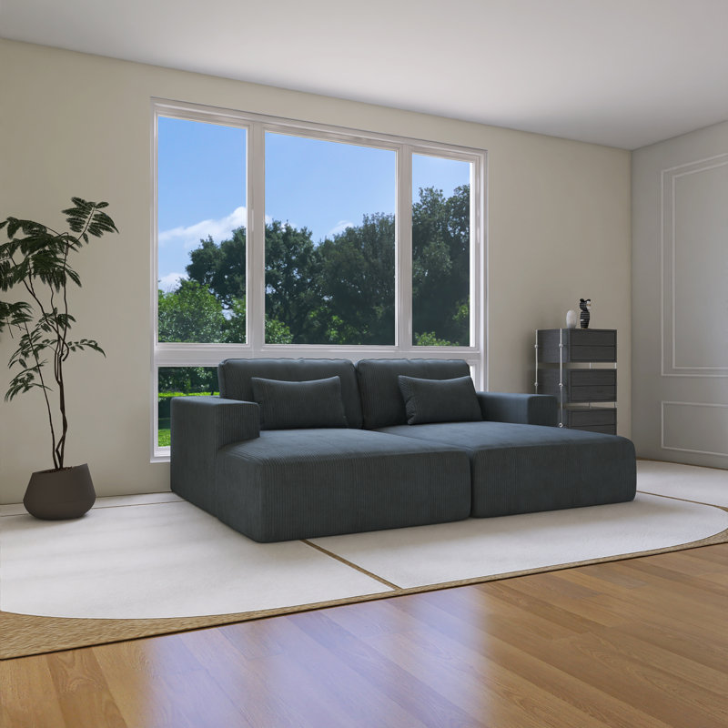 65'' Gray Polyester Corduroy Double Sofa Bed, Gray