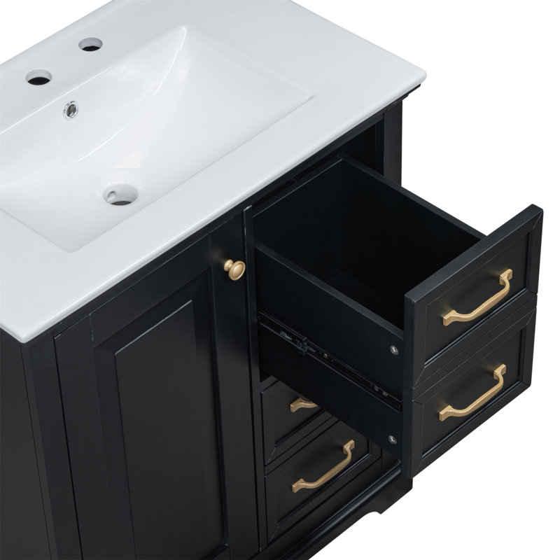 Meuble-lavabo polyvalent avec rangement abondant et matériaux de qualité supérieure, Noir, noir, noir, noir