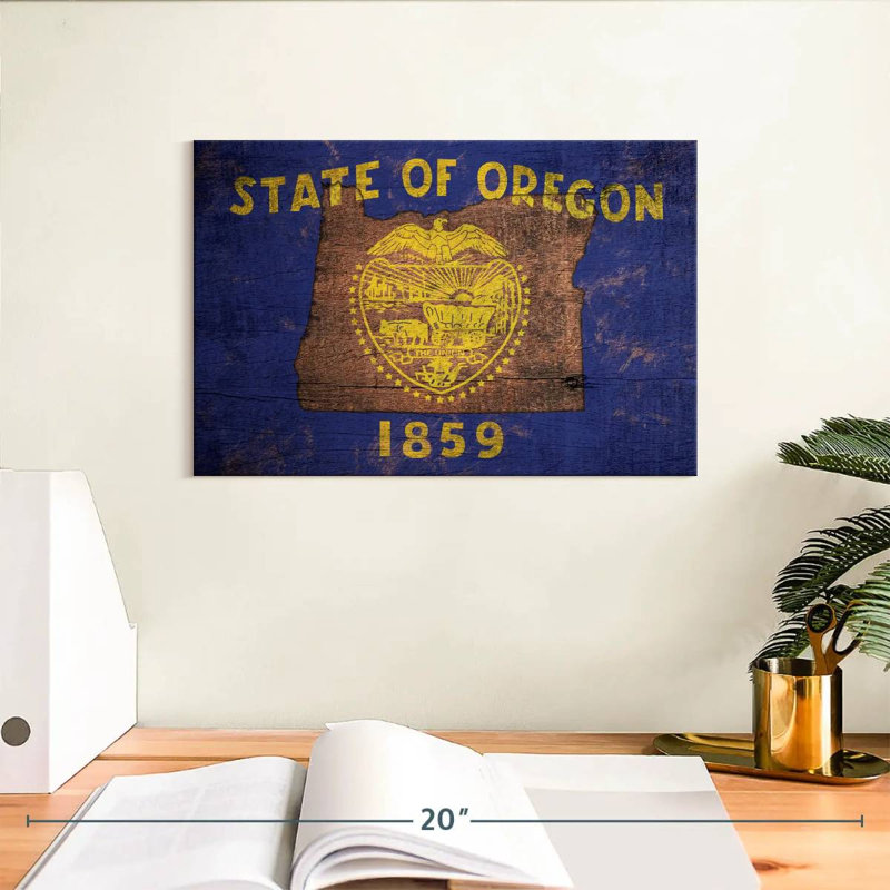 Carte d'État sur le drapeau de l'Oregon, H 8 po x l 12 po