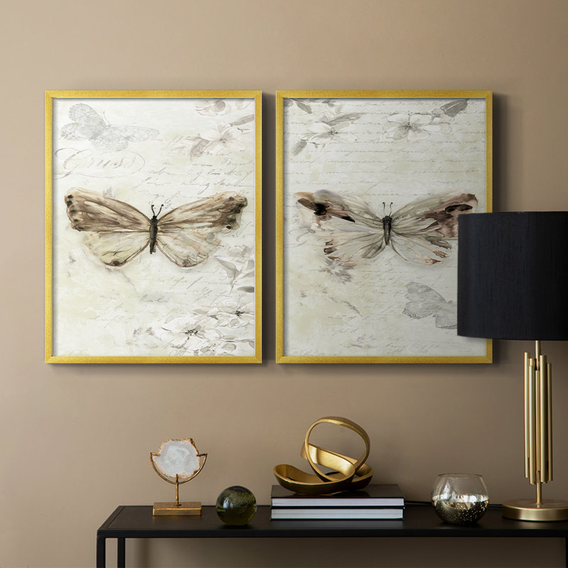 La Chanson du Papillon I-Premium, reproduction encadrée prête à accrocher - aucun clou requis, Doré, H 11 po x l 18 po