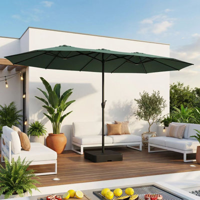 180" W Double-Sided Patio Umbrella with Stand