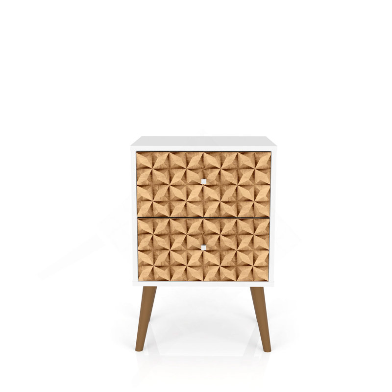 18" Nightstand in Natural and White (2-Drawer), Natural,White
