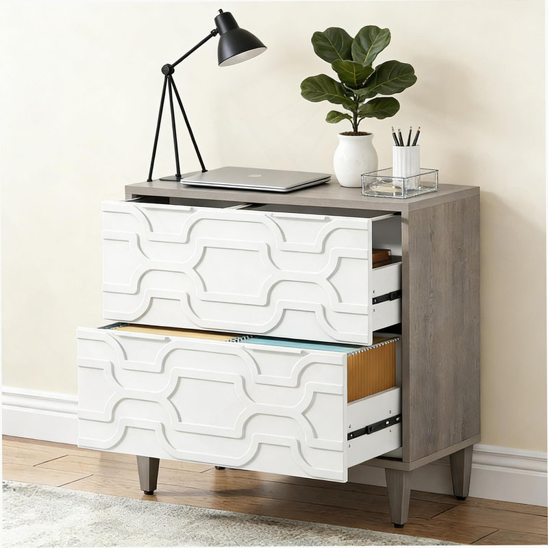 Classeur 2 tiroirs, armoire de rangement spacieuse, Gris / Blanc