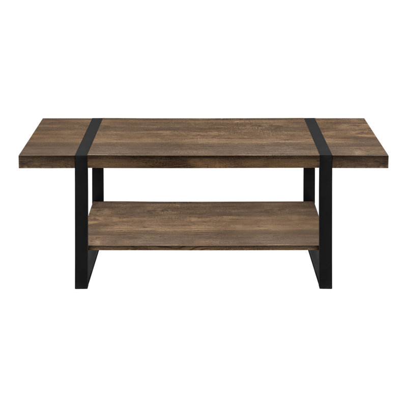 Table basse, accent, cocktail, rectangulaire, salon, L 48 po, stratifié brun, métal noir, contemporain, moderne