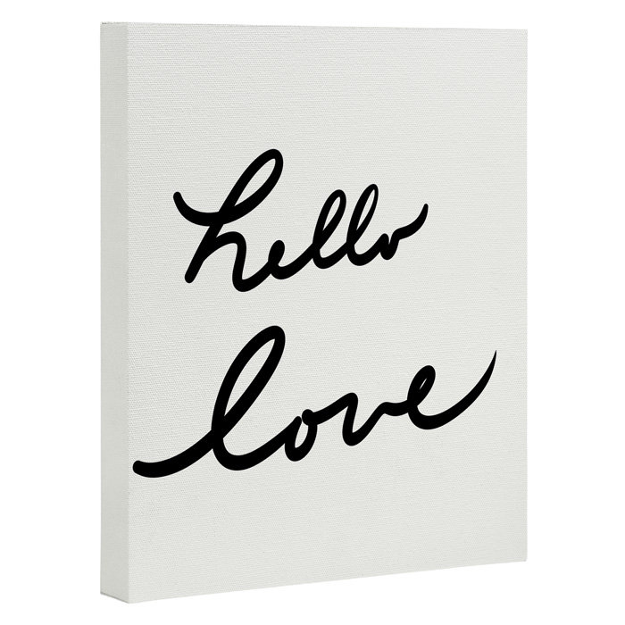 «Hello Love on White», art textuel, H 10 po x l 8 po x P 1 po, Toile