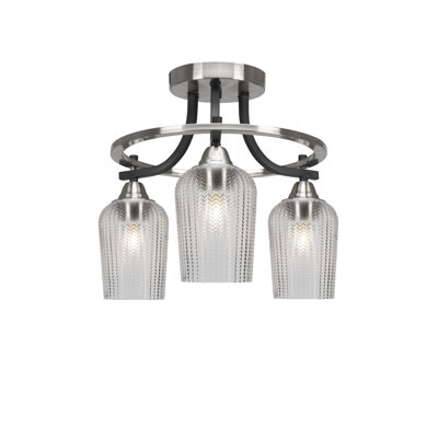 Yotham Paramount 3 Light Semi-Flush Shown In Brushed Nickel Finish With 5" Textured Glass