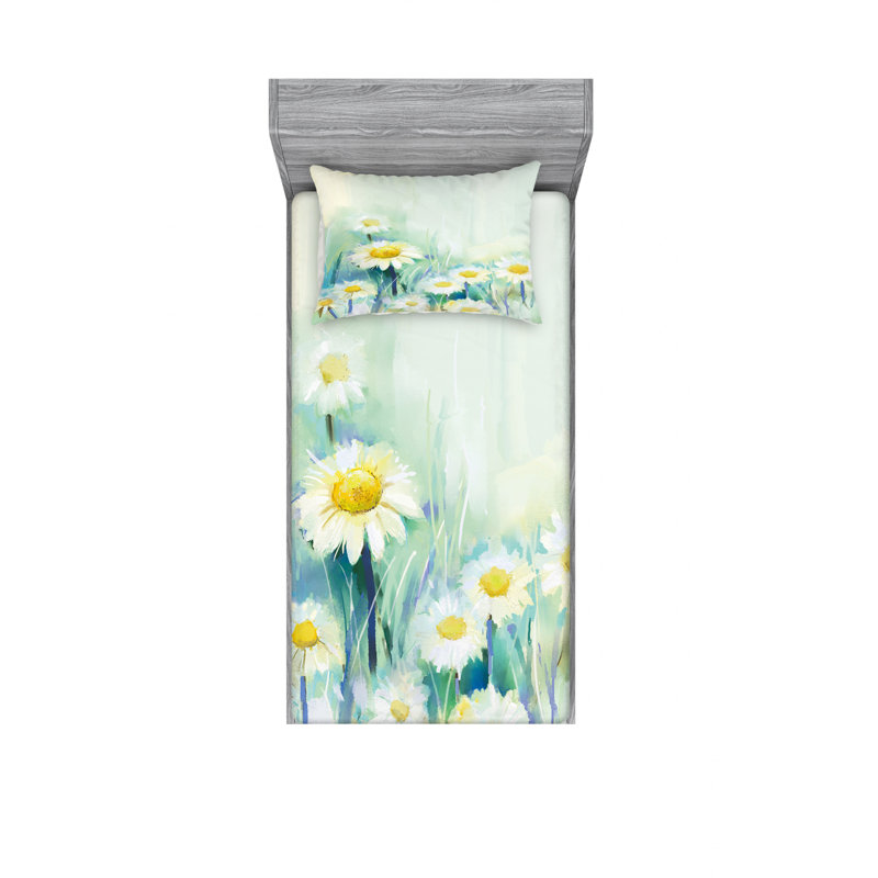 Ensemble de draps à motif floral marguerites impressionnantes Daisies on Grass, Taie d'oreiller pour lit simple TG