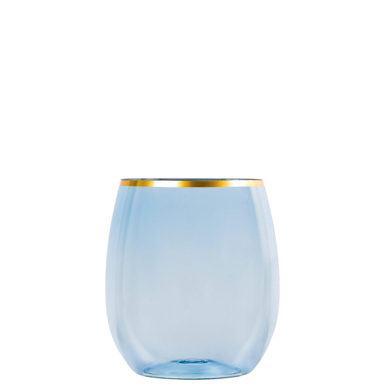 Verres à vin sans pied en plastique 12 oz avec bordure dorée 12 personnes Ecoqualité