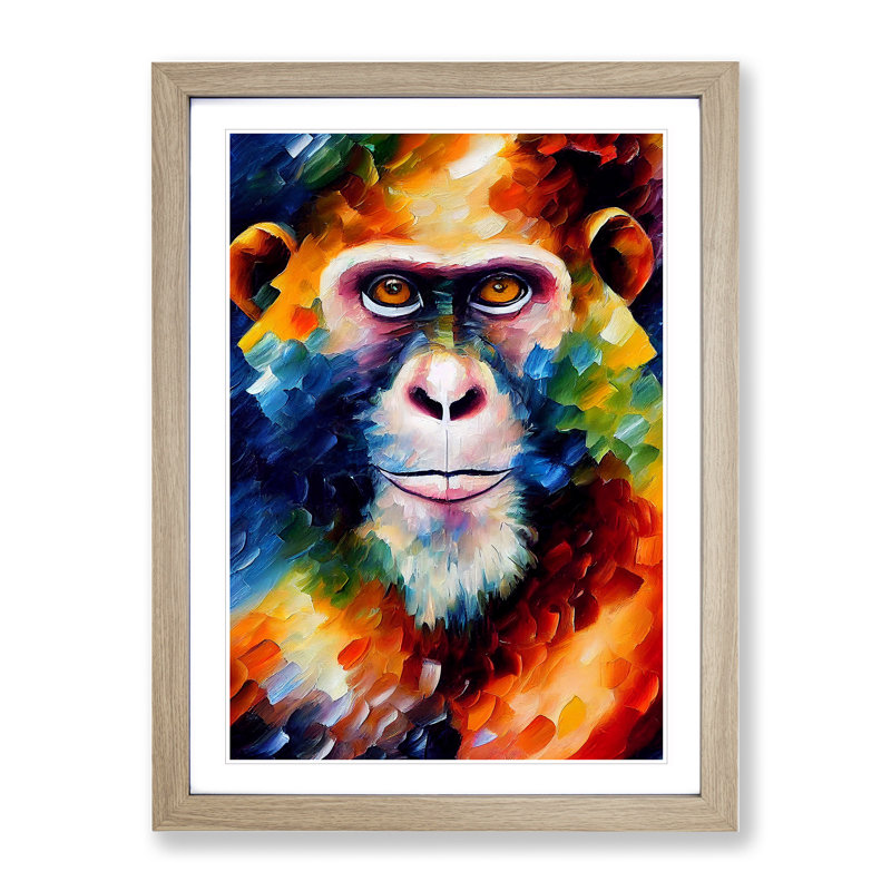 Monkey Portrait No.4 - Framed Print, 64cm H x 46cm W, Beige