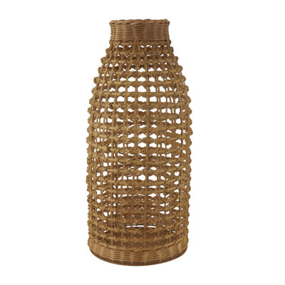 Handcrafted Rattan Brown Vase with Grid Design