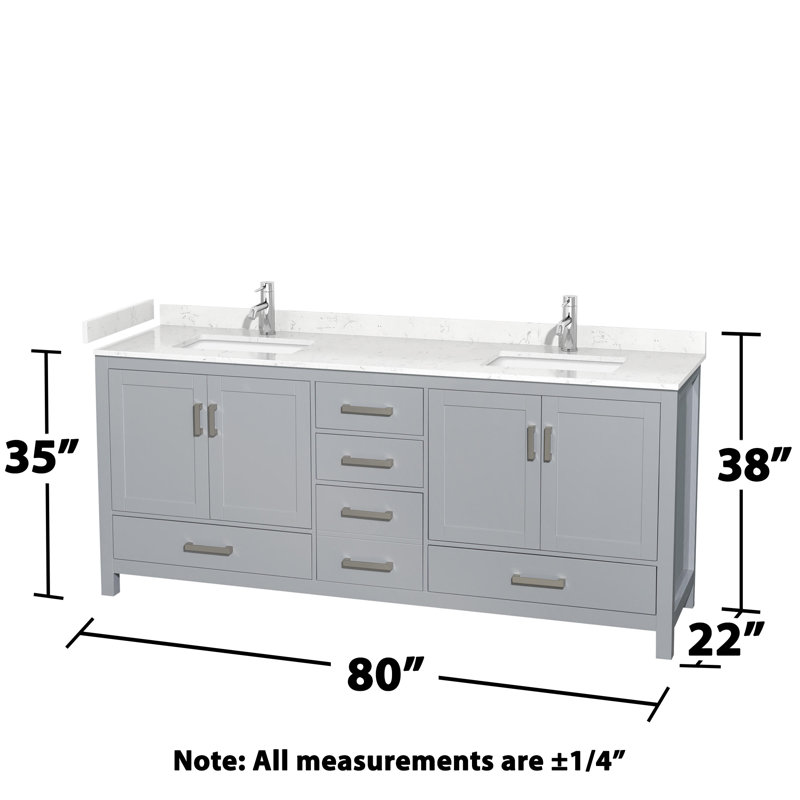 Sheffield 80" Double Bathroom Vanity Set, Carrara Cultured Marble, Gray