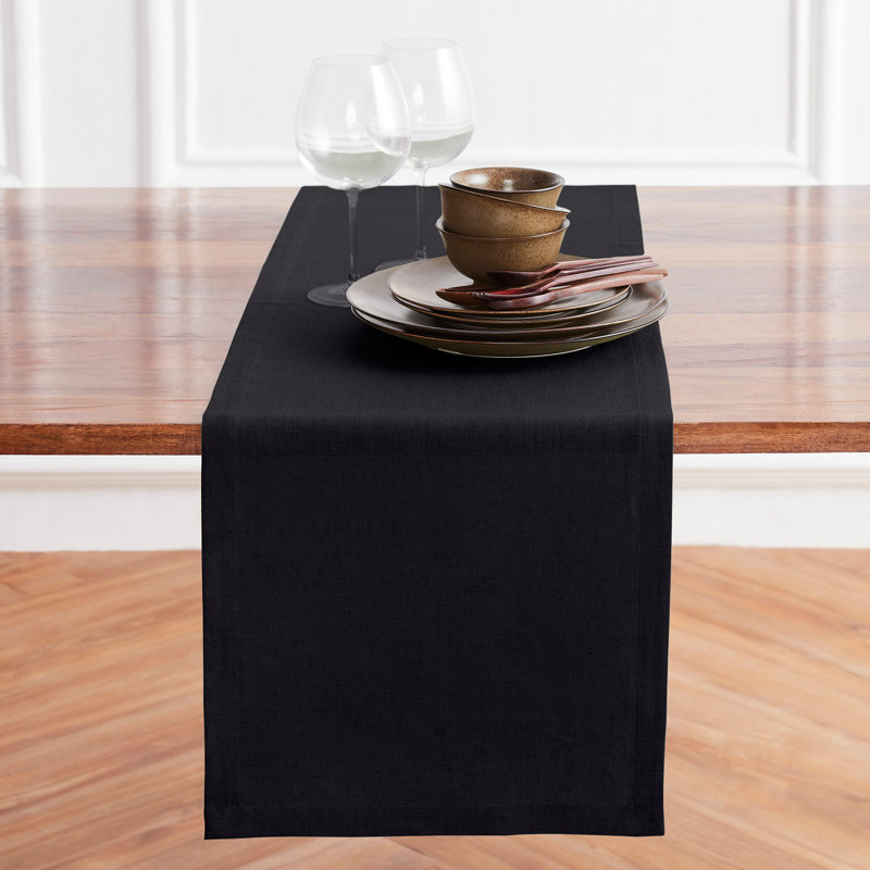 Diana - 100% Pure Linen Table Runner, 108" x 14", Black
