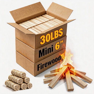 Jaxpety 30LB Kiln-Dried Fir Firewood, 6 Inch Split Logs, Includes 6 Fire Starters for Fire Pit, Fireplace, Camping Outdoor Burning